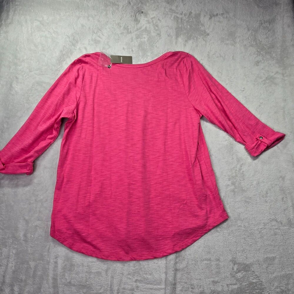 NWT Chico's The Ultimate Tee Women's 3 XL 16 18 Bright Pink 3/4 Roll Tab Sleeve - Picture 2 of 4